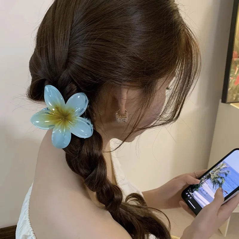 New Hawaiian Gradient Hair Clips Women Flower Hair Claws Shark Hairpins Vacation Beach Style Hairpins Hair Accessories