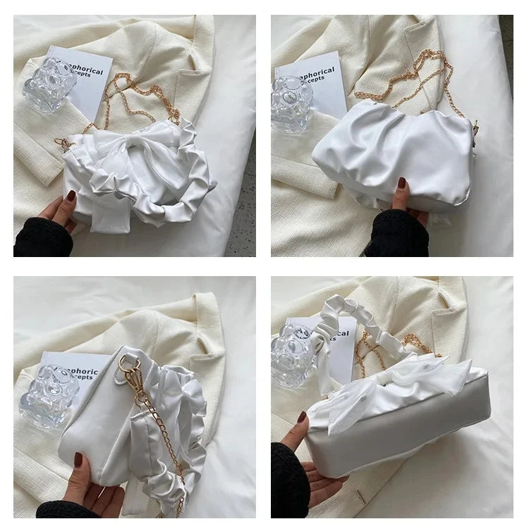 Fashion Casual Handbags For Women Cute Bow Black White Blue Kahki PU Handbags Trendy Daily Shoulder Underarm Bags bolsa feminina