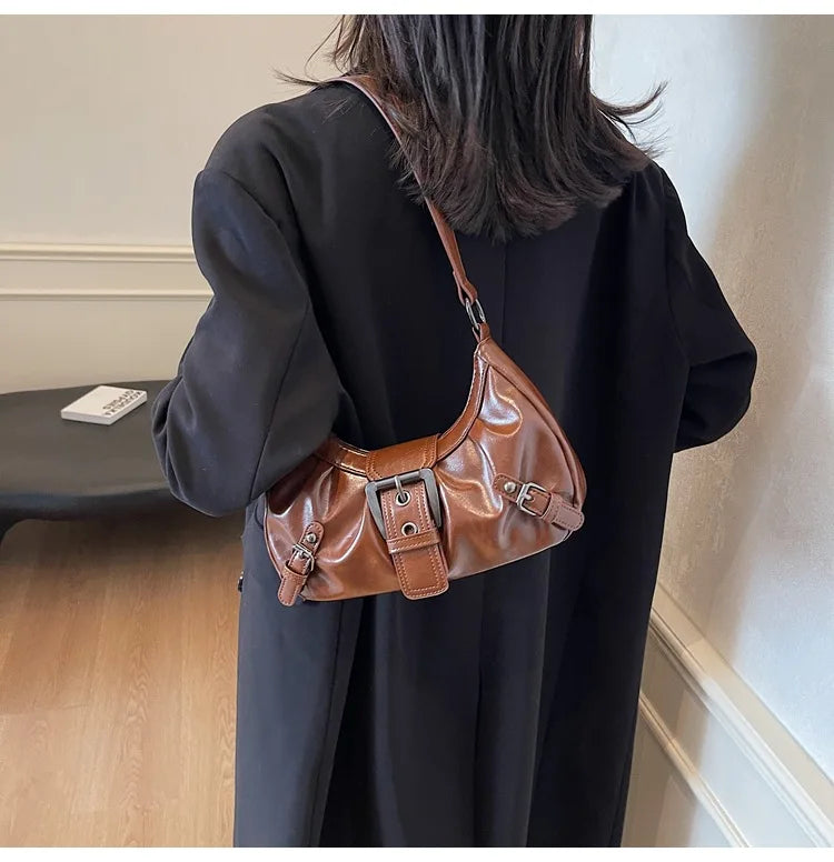 Y2K Retro Pleated Hobo Shoulder Bag for Women Hot Selling Maillard Style Underarm Bag Clutch Handbags for Travel Work Shopping