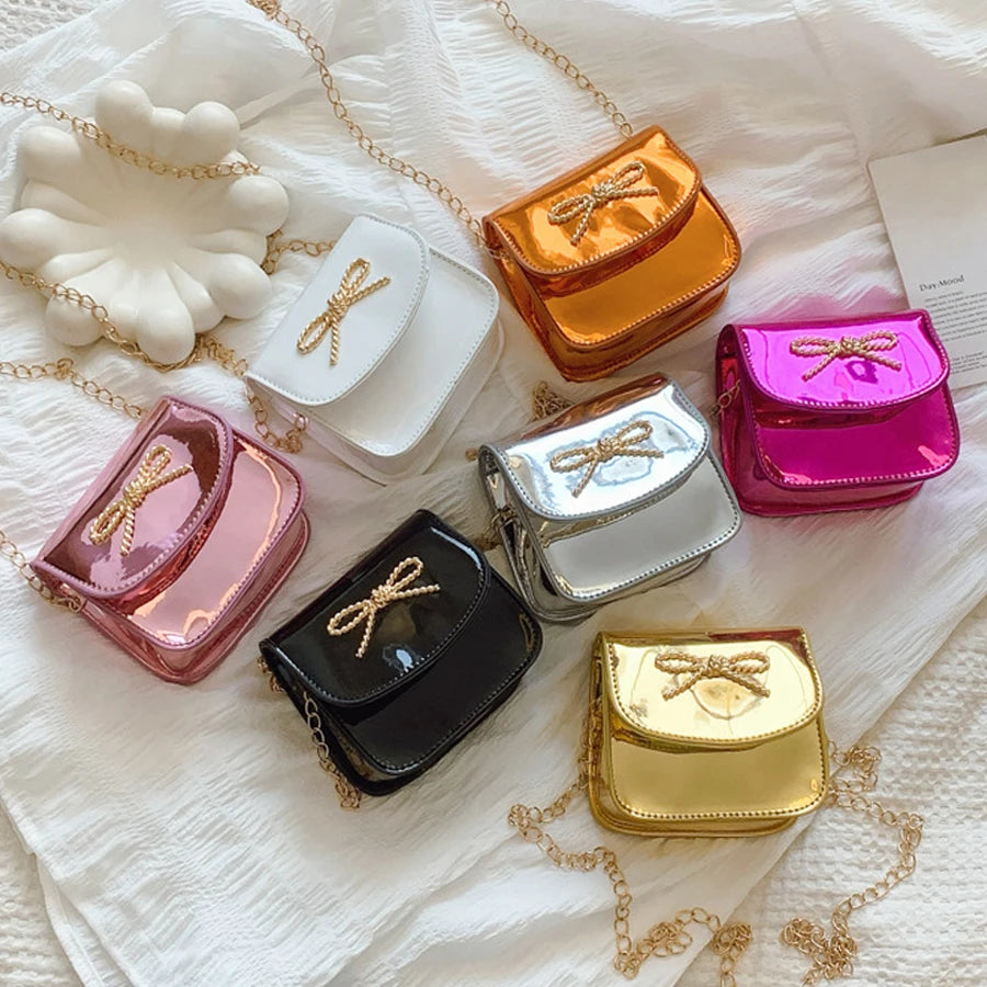 New Shiny Laser Small Square Bag with Bowknot | Mini Crossbody Bag with High-End Aesthetic | Stylish Commuter Crossbody Bag
