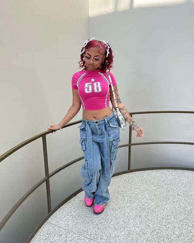 Harajuku Women's Summer Kawaii T-shirt Short Sleeve Slim   Streetwear Funny Star Letter Print Gothic Top T-shirt E-girl Crop Top