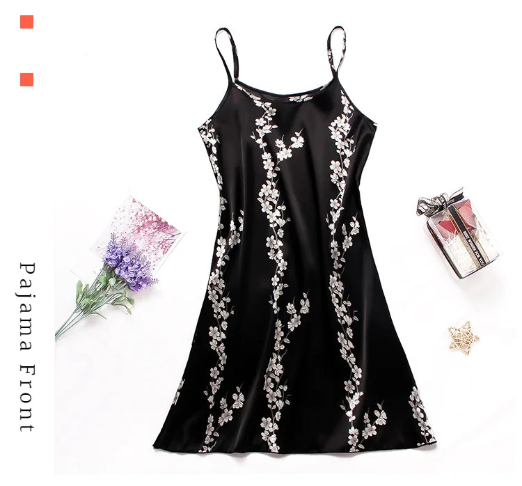 Sexy Pajamas Women's Silk Thin Suspender Nightdress Pink Nightgown Nightwear For Woman Home Clothes Sleepwear Ladies Mini Dress