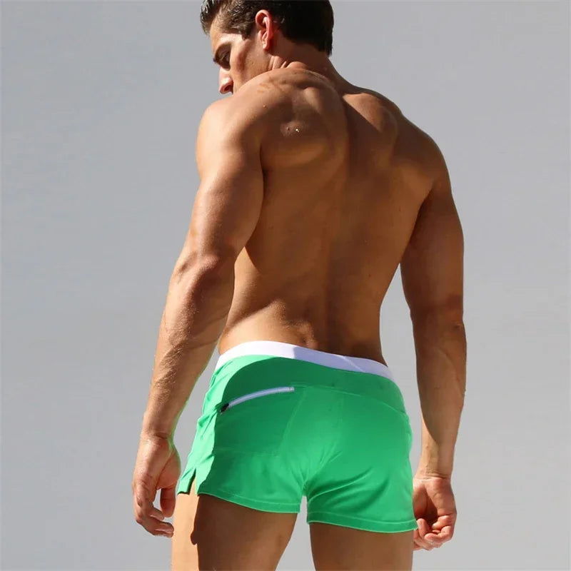 Men's Swimsuit 10 Color Back Pocket Design Quick-drying Beach Men's Boxer Shorts Summer Swimming Trunks