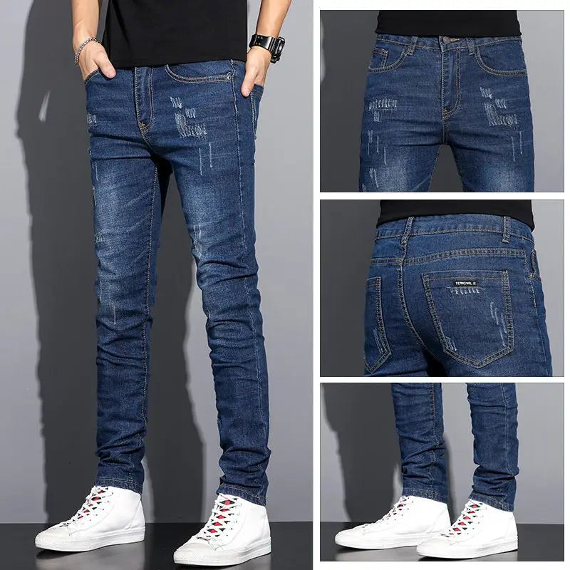 2025 Summer Thin Jeans Men's Korean Edition Fashion Trend Straight Leg Shorts Embroidered Cowboy Pants Black Blue Grey