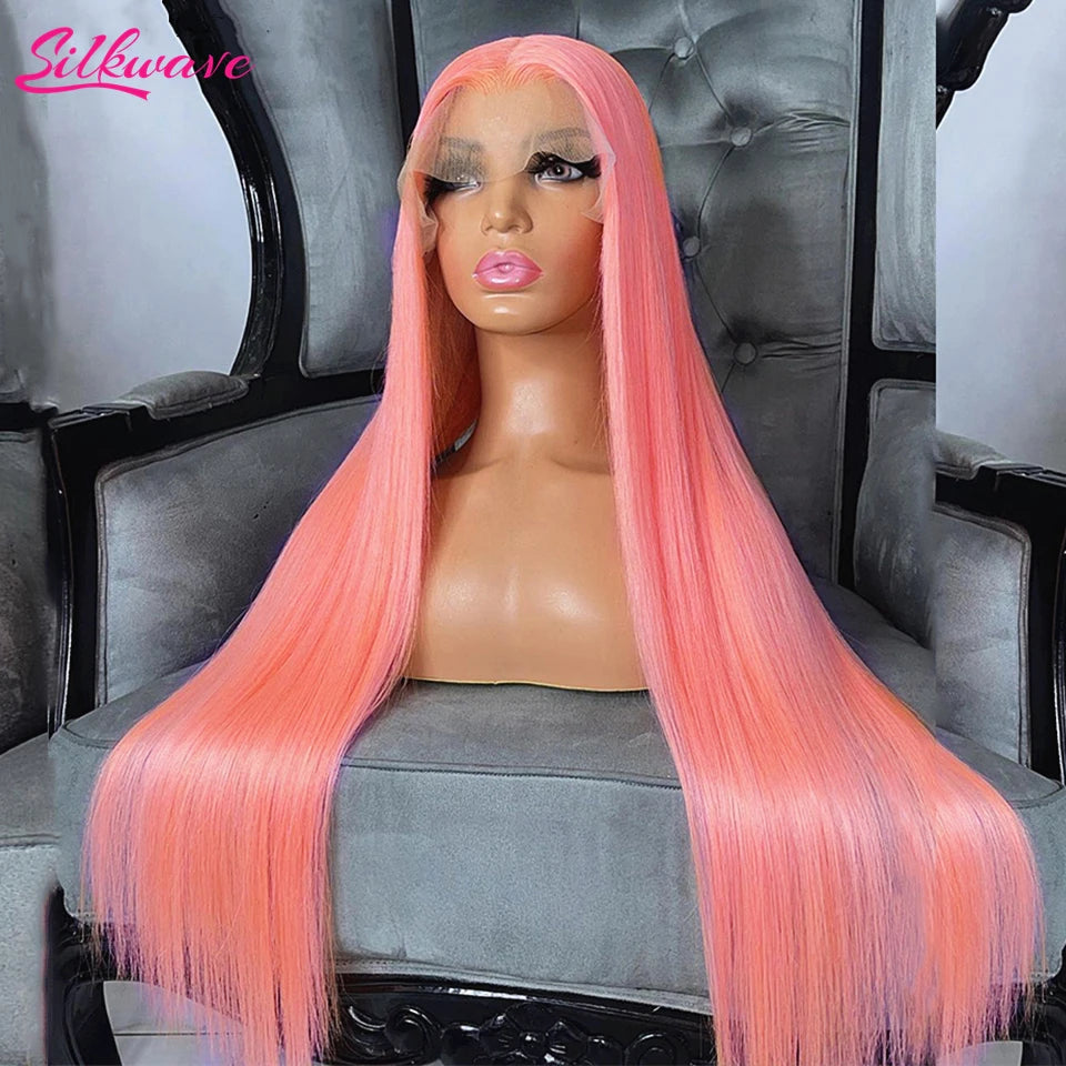 Silkwave 13x6 Hd Pink Lace Frontal Wig Human Hair Preplucked Brazilan Bone Straight 13x4 Lace Front Pink Colored Wig For Women