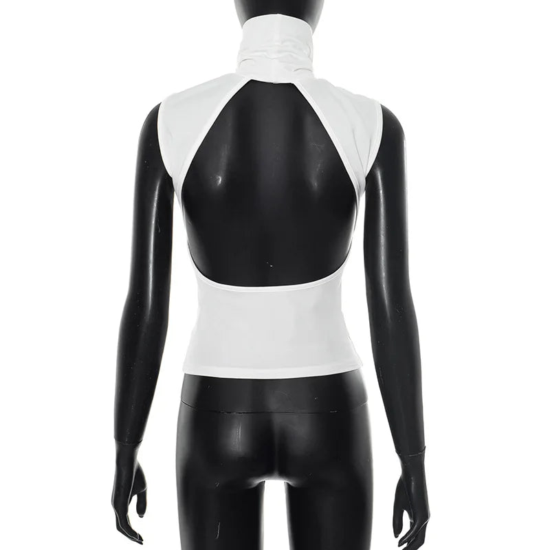 Nsauye Casual Solid White Women Basic Vest T Shirt Tank Tops Turtleneck Y2K Summer Clothes Skinny Mini 2025 Club Sexy Crop Tops