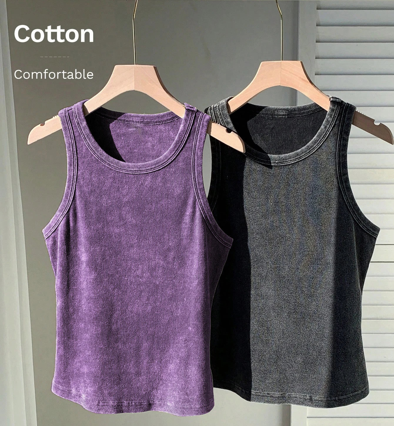 2PCS 100% Cotton Solid Color Washed Vest Womens Summer Casual Tank Top Y2K Sleeveless Clothes Soft Comfortable Sportswear