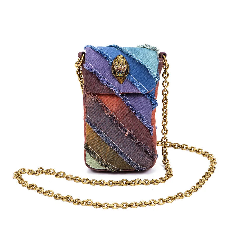 2026 New Metallic Rainbow Stripes Heart Bag PU Leather Chain Crossbody Purse