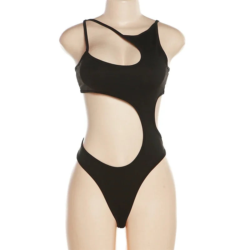 Sexy Sleeveless Cut Out Bodysuits For Women Summer Beach Holiday Tops One Piece High Rise Bodysuit Rompers Clothes Swimsuit