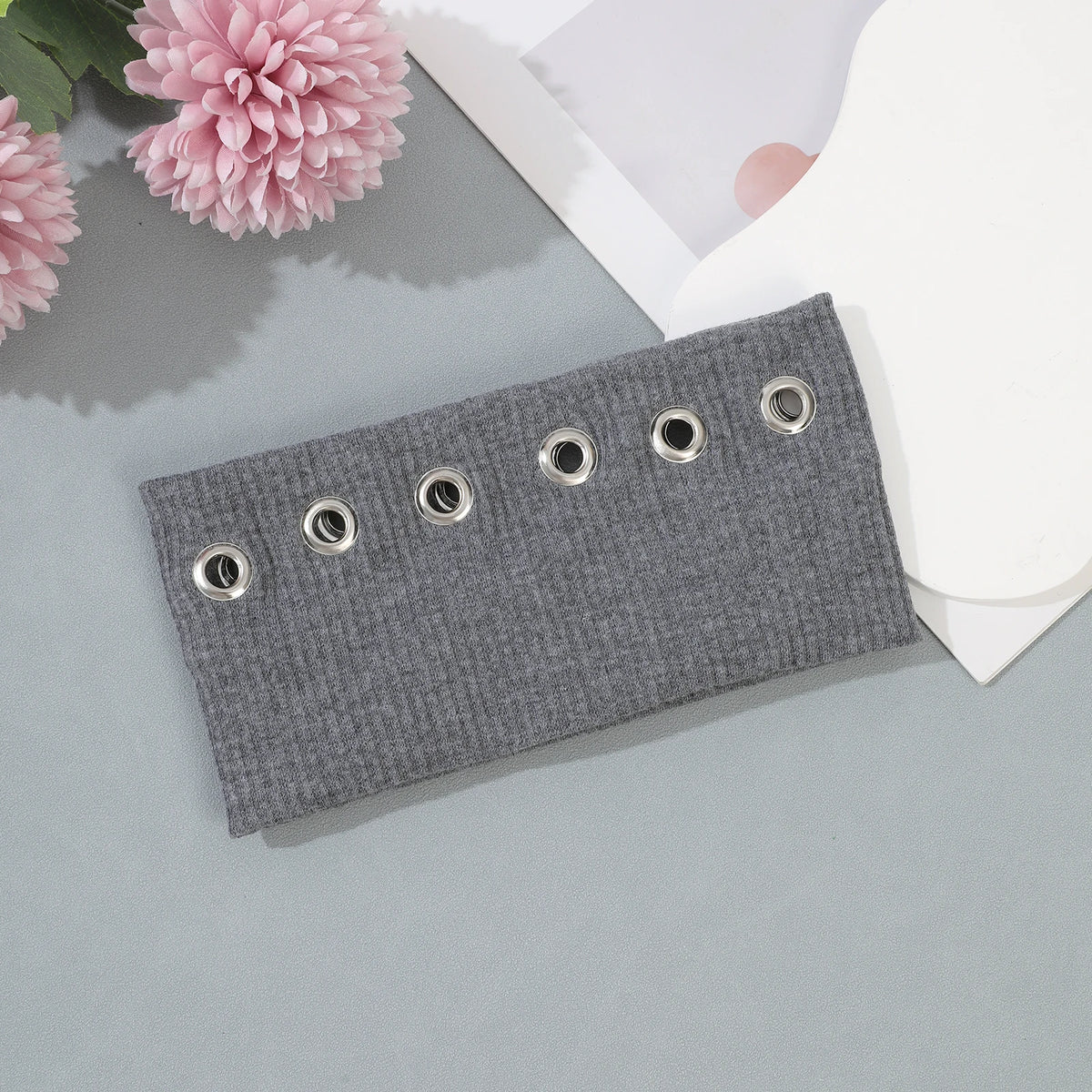AWAYTR Punk Girl Fabric Hollow Elastic Headbands Metal Rock Personalized Hollow Eyelets Hair Band Casual Sports Grommet Headband