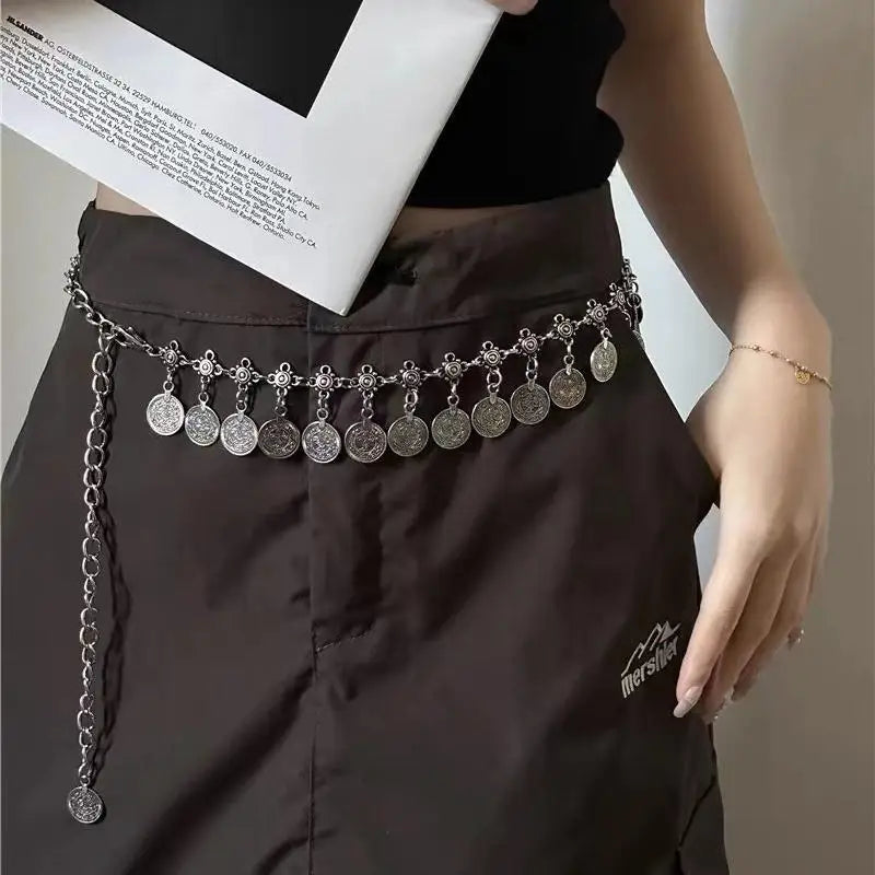 Metal Tassel Waist Chain Vintage Silver Bohemian Style Waistband Body Jewelry Waist Jewelry Ethnic Style Belt
