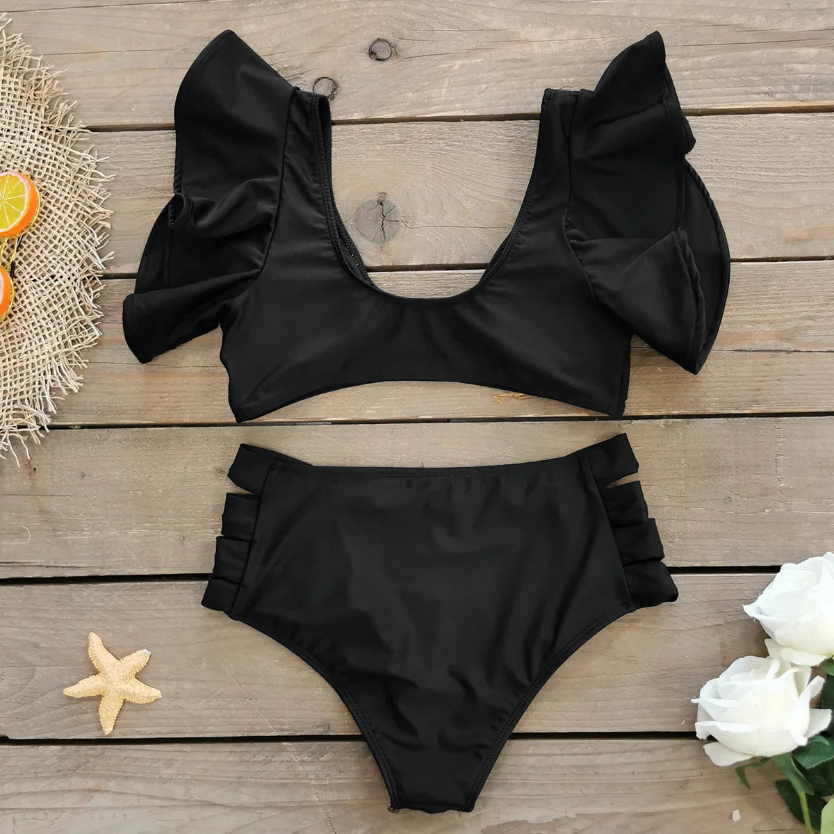 2026 High Waist Bandage Bikini Set For Women Floral Printed Ruffle Bikinis Push Up Strappy Brazilian Biquini Swimwear Swimsuit