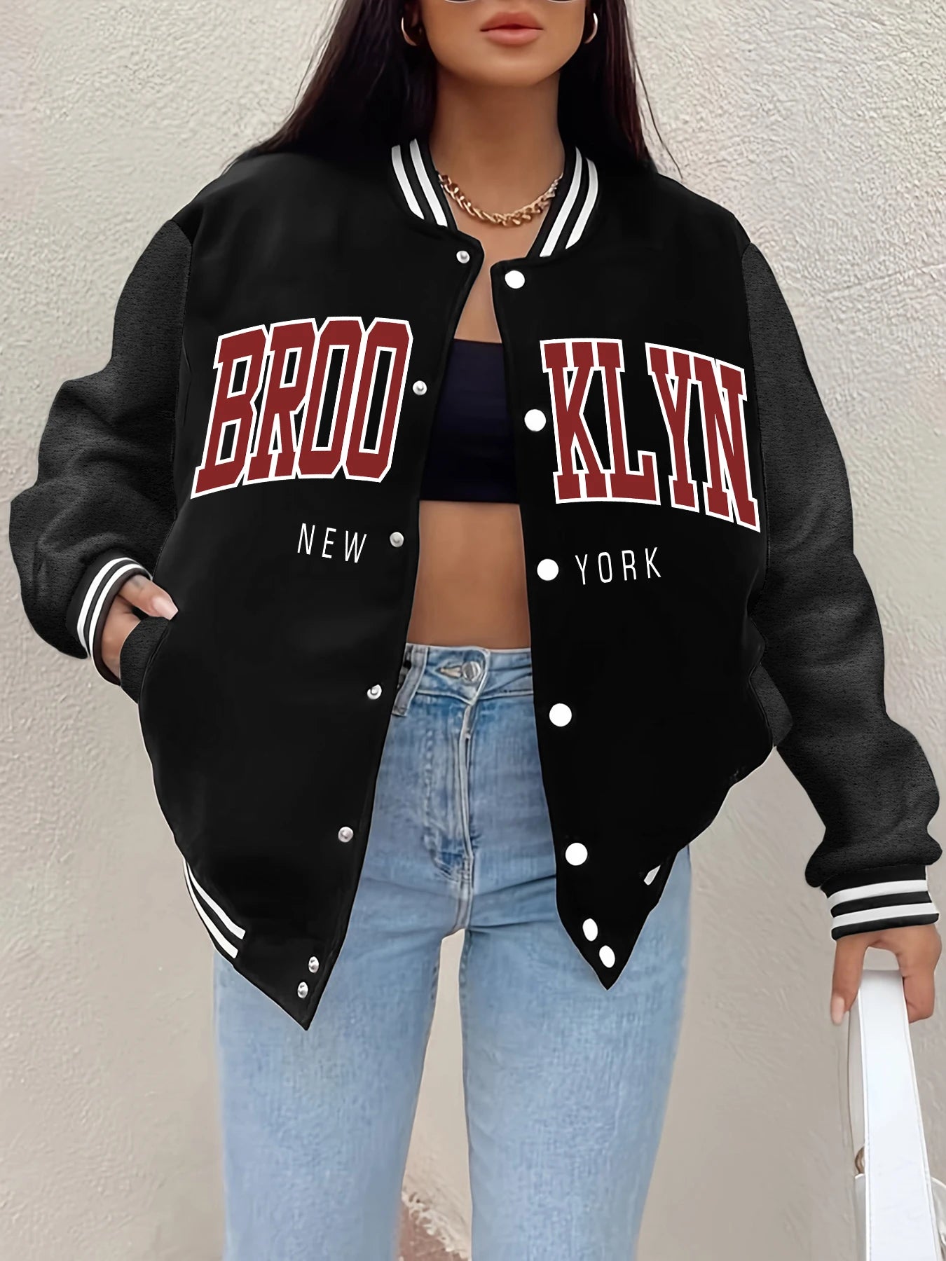 Brooklyn New York 1898 Art Letter Print Baseball Jersey Female Button Fleece Jacket Autumn Casual Clothes Loose Sportswear Women