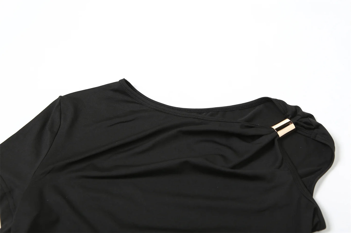 Weird Puss Irregular Off Shoulder T-Shirts Women Ruched Fashion Skew Collar Single Sleeve Daily Casual Solid Simple Streetwear