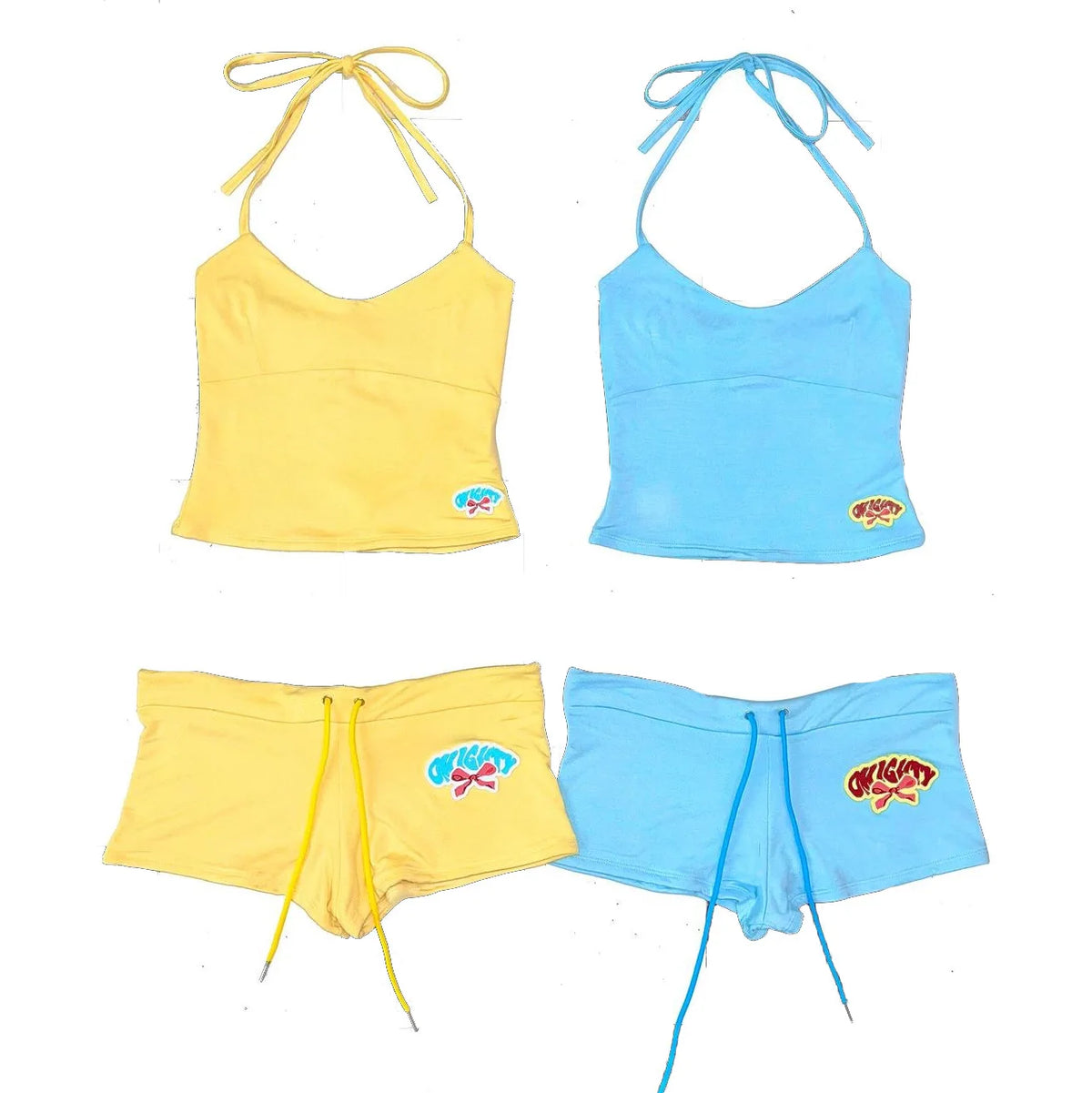 Y2k Summer Dopamine Sexy Hot Girl Beach Strap Tank Top American Super Shorts Two Piece Set