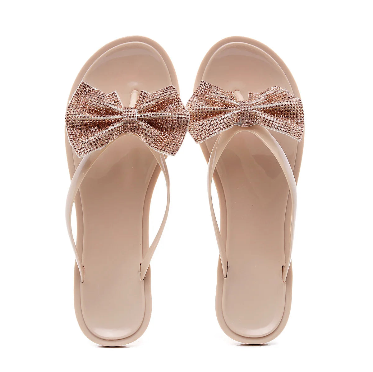 2024 Spring/Summer New Large Size Flip Flops Women Bow Knot Rhinestones Outdoor Leisure Beach Flat Home Sandals/Slippers