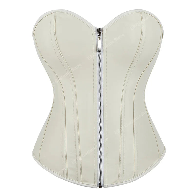 Faux Leather Corset Sexy Clubwear Bustier Hot Lingerie  Zipper Costume Lace up  Waist Cincher Top Plus Size