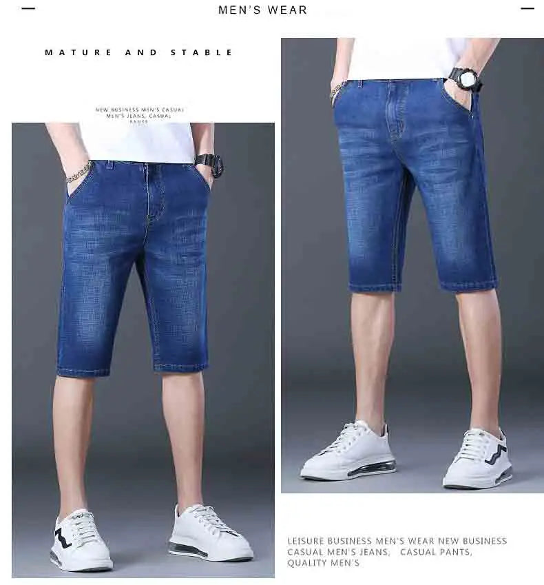 2025 New Summer Men's Denim Shorts New Thin Soft Comfortable Business Casual Straight Short Jeans Black Blue Brand Man Clothing