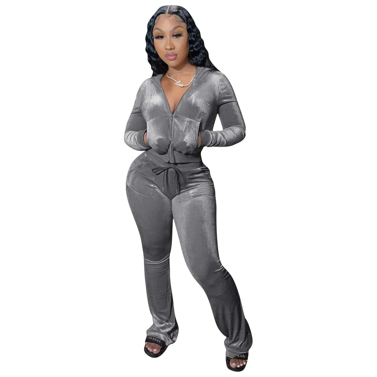 Fashion Sexy Slim 2 Piece Set For Women Casual Solid Hooded Zip Tops+High Waist Pants Sets Outfits Lady Sports Women's Clothing