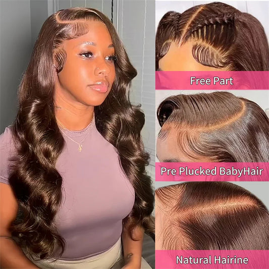 Chocolate Brown Body Wave Lace Front Wig Transparent 13x6 HD Lace Frontal Wigs 30 Inch 13x4 Preplucked Colored Human Hair Wigs