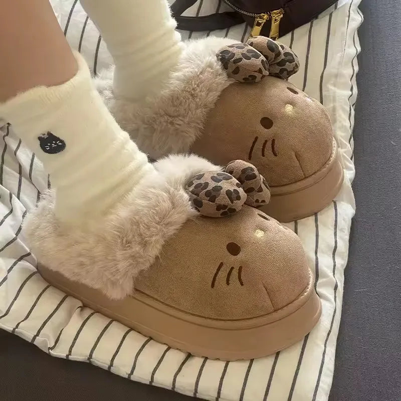 Autumn Winter Hello Kitty Slippers For Women Plush Kawaii Cute Sanrio Home Warm Cotton Slippers Cartoon Home Indoor Shoes Gifts