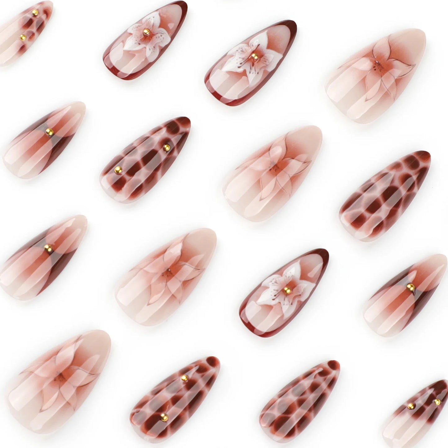 24pcs Retro Brown False Nails y2k Leopard Print Fake Nails Tips Wearable Detachable Spice Girl French Almond Press on Nails