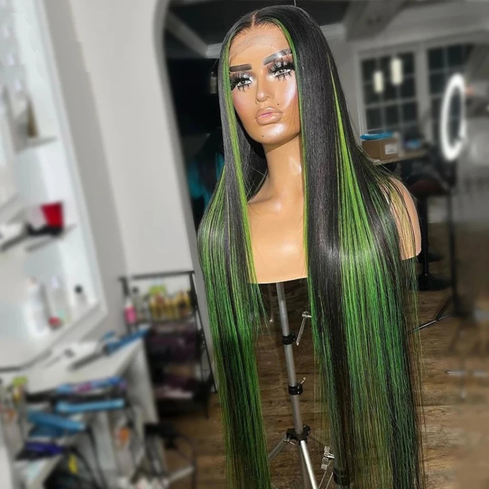 13x4 Ombre Black And Green Straight Lace Frontal Wigs Human Hair 13x6 1B/Green Lace Front Wig Human Hair Pre Plucked Wigs