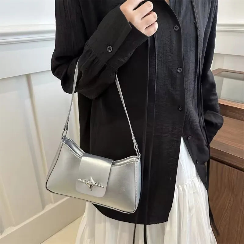 Solid color armpit bag, women's fashion new style | Casual texture shoulder bag, summer minimalist baguette bag