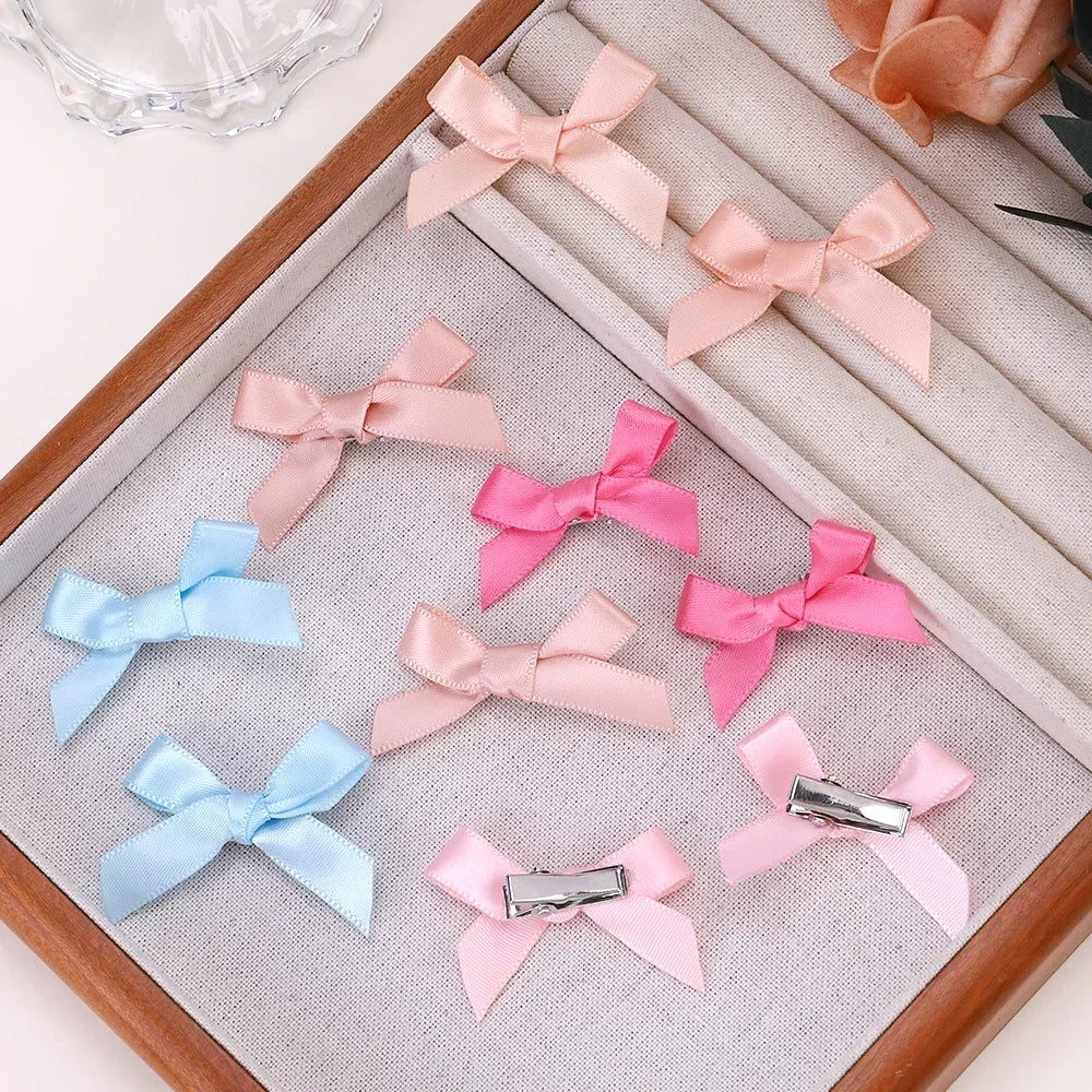 5-24Pcs Y2k Girls Bows Mini Hair Clips Metal Hairpin Headwear Barrette Handmade Ribbon Bow Bangs Clip Fashion Hair Accessories