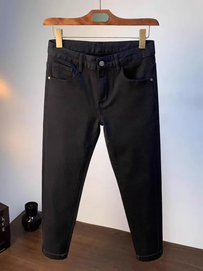 Spring Autumn Men's Elastic Slim Fit Casual Jeans Trendy Loose High End Brand Fashionable Long Trousers Popular Style
