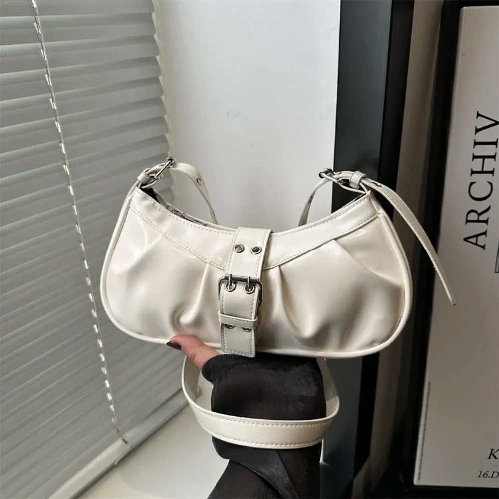 Retro Designer Buckle Armpit Bag Pu Leather Gothic Y2k Shoulder Bag Vintage Cross Body Spicy Girl Handbag Female