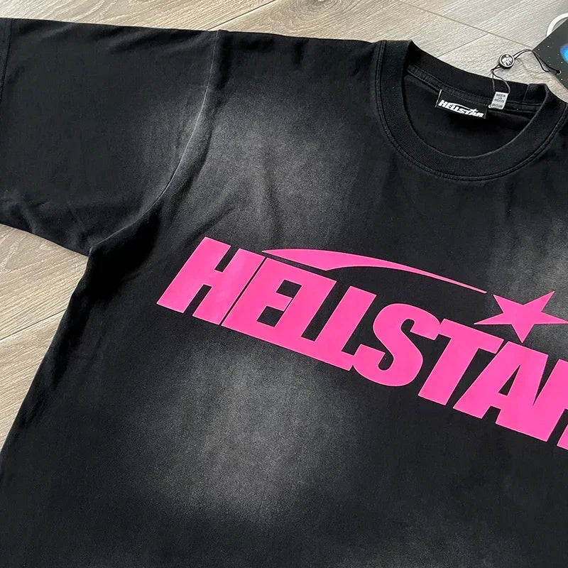 HS Gel Sport Logo Cotton wash short sleeve T-shirt European and American fashion