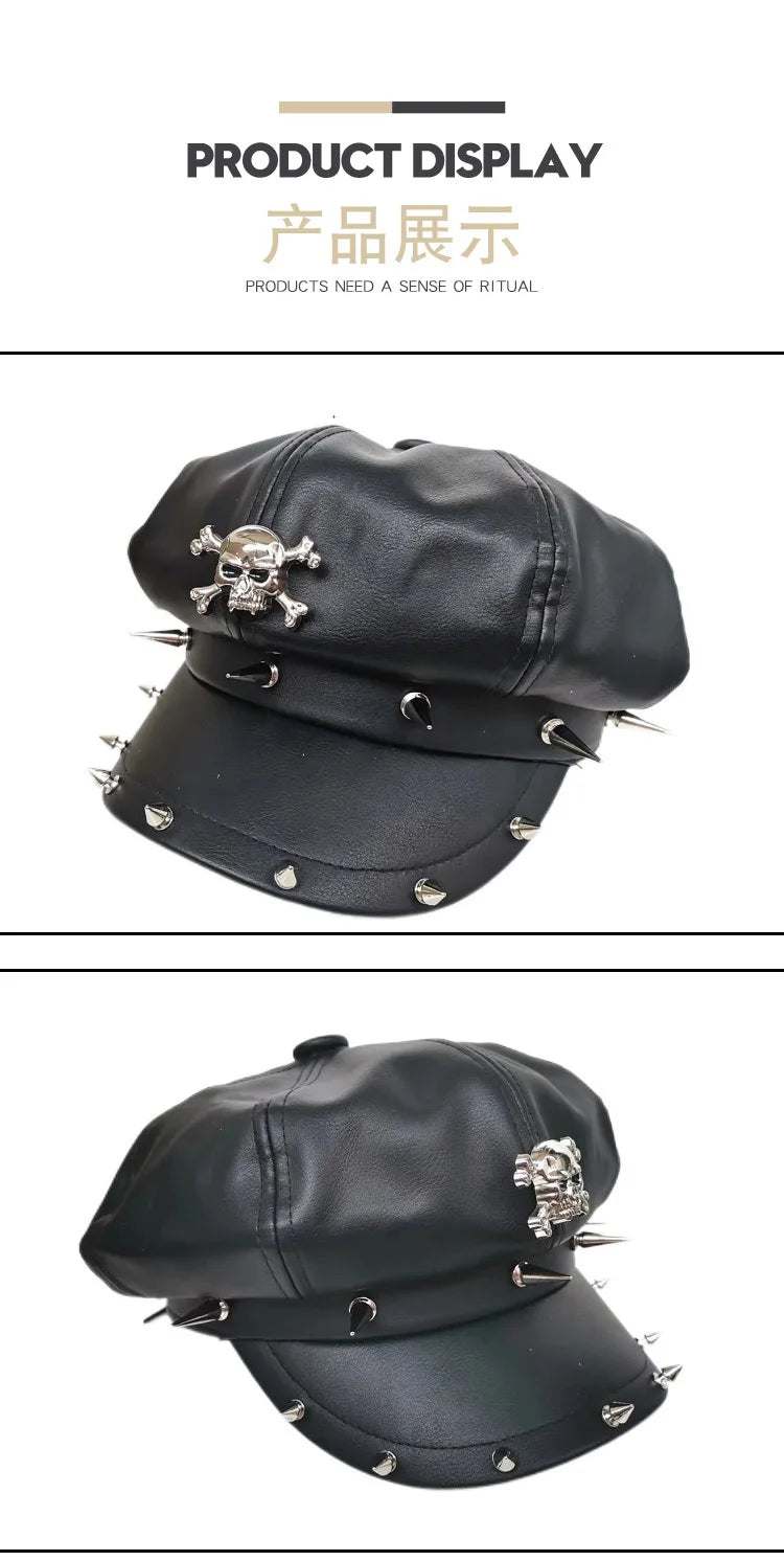 Trendy non mainstream men's and women's hats with rivets, adult hip-hop street dance skull hats, punk style sun protection