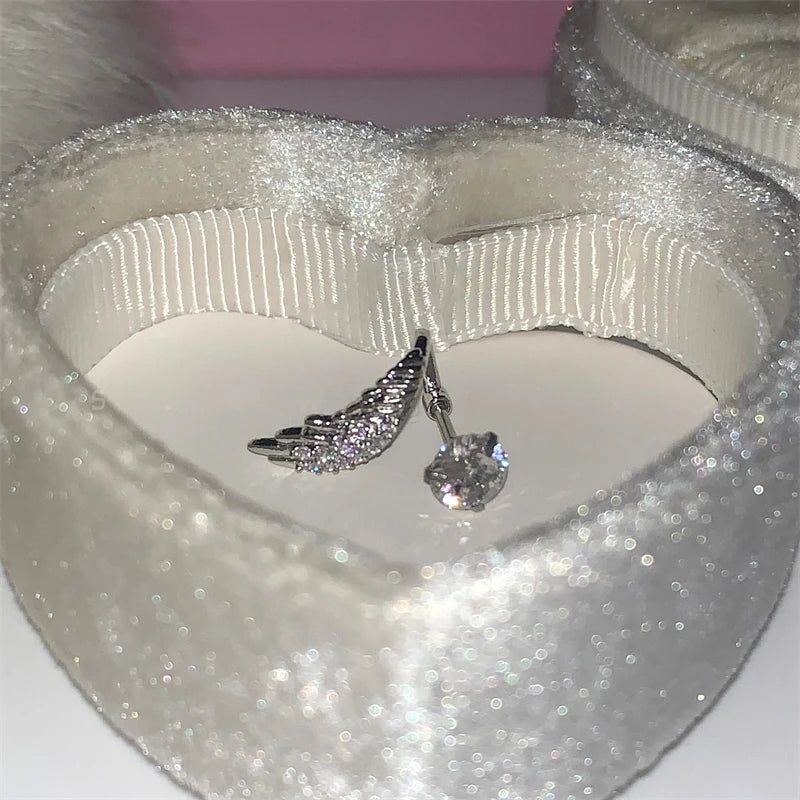 1pcs Silver Color Wing 316L Stainless Steel Ear Bone Nail for Women New Fashion Full of Rhinestone Earrings Accessories for Ear