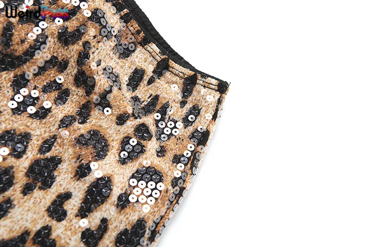 Weird Puss Leopard Print Mini Shorts Women Sequins Patchwork Wild Skinny Stretch Streetwear Autumn Midnight Sexy Trend Buttoms