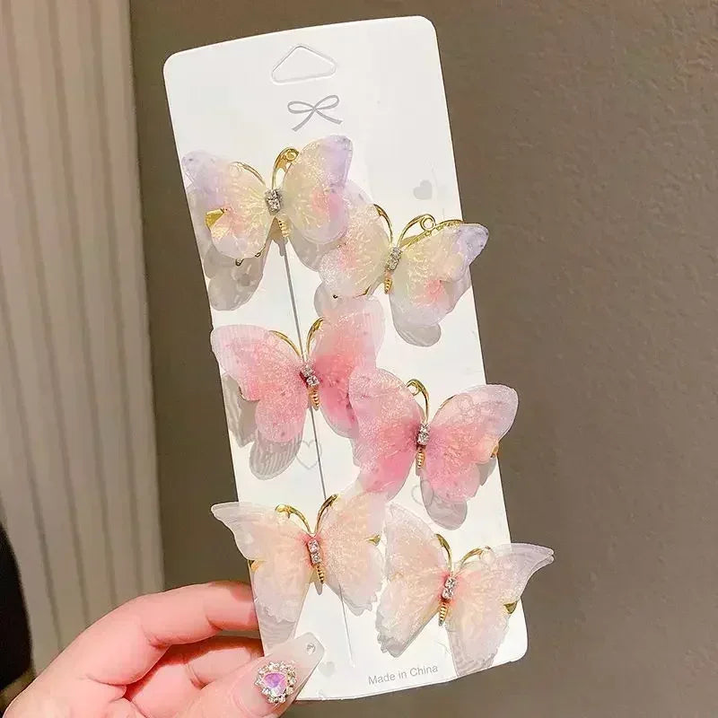 2/6Pcs Colorful Butterfly Hairpins Girl Hair Clips Barrettes Women Sweet Hair Ornament Rainbow Headwear Fashion Hair Accessories