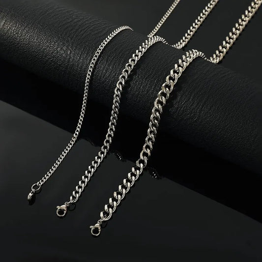 3pcs Necklace Set For Both Men And Women Hip Hop Style Stainless Steel Six Sided Grinding Cuban Chain Minimalist Jewelry