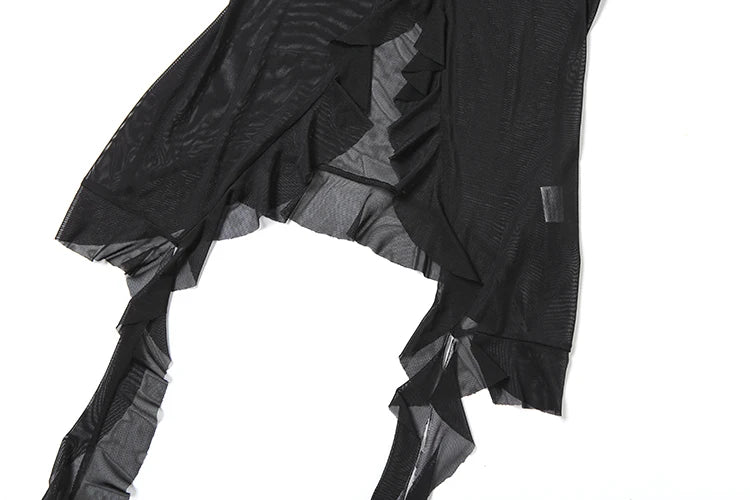 Weird Puss Patchwork Mesh Y2K Sexy Camisole Women Halter Bandage Low-Neck Tassel Ruffles 3d Flowers Midnight Club Sexy Tank Tops