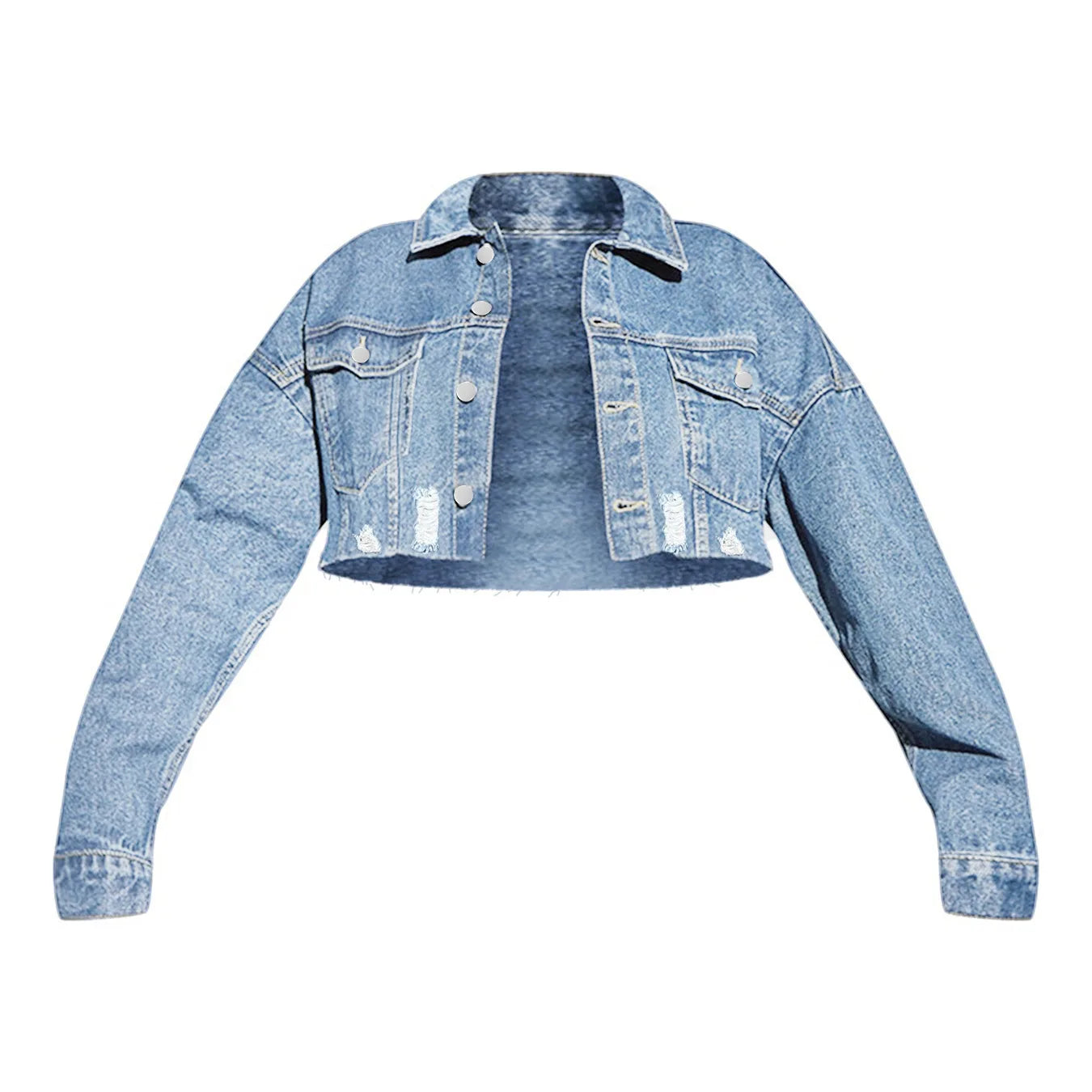 2023 Autumn New Long Sleeve Ripped Jacket Fashion Sexy Short Jeans Coat Casual Clothing XS-L