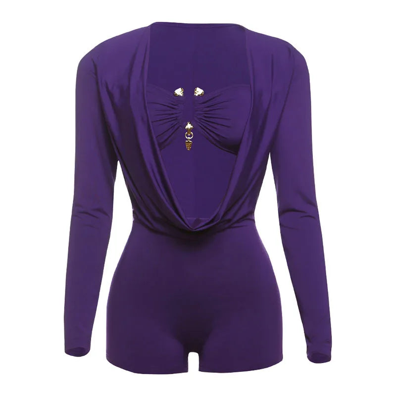 Swing Collar Romper & Metal Buckle Bra Set — Women's Party