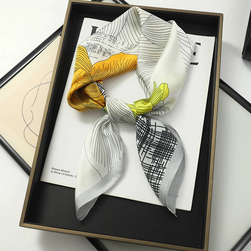 60Colors Luxury Scarf Women 70*70Cm Silk Feel Square Hair Wrapping Foulard Satin Shawl Big Size Head Bandana Hijab Handkerchief