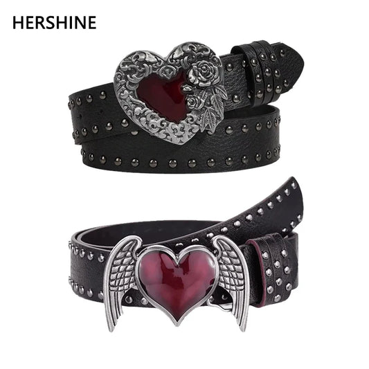 Y2K Heart and Rivet Leather Belt