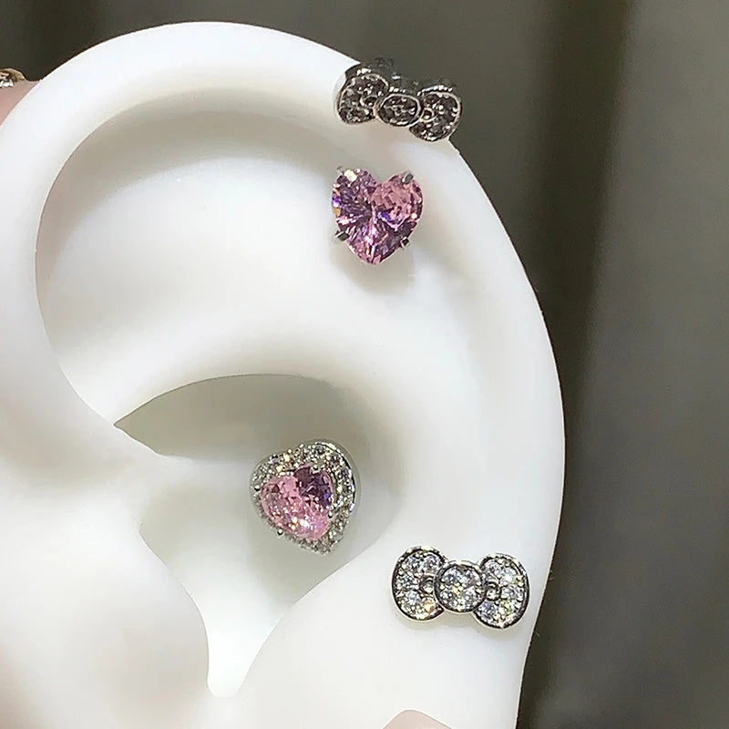 1PCS 1.2mm Bowknot Ring Stainless Steel Ear Bone Nail Shiny Screws Earrings Y2K Hottie Cochlea Piercing Body Jewelry