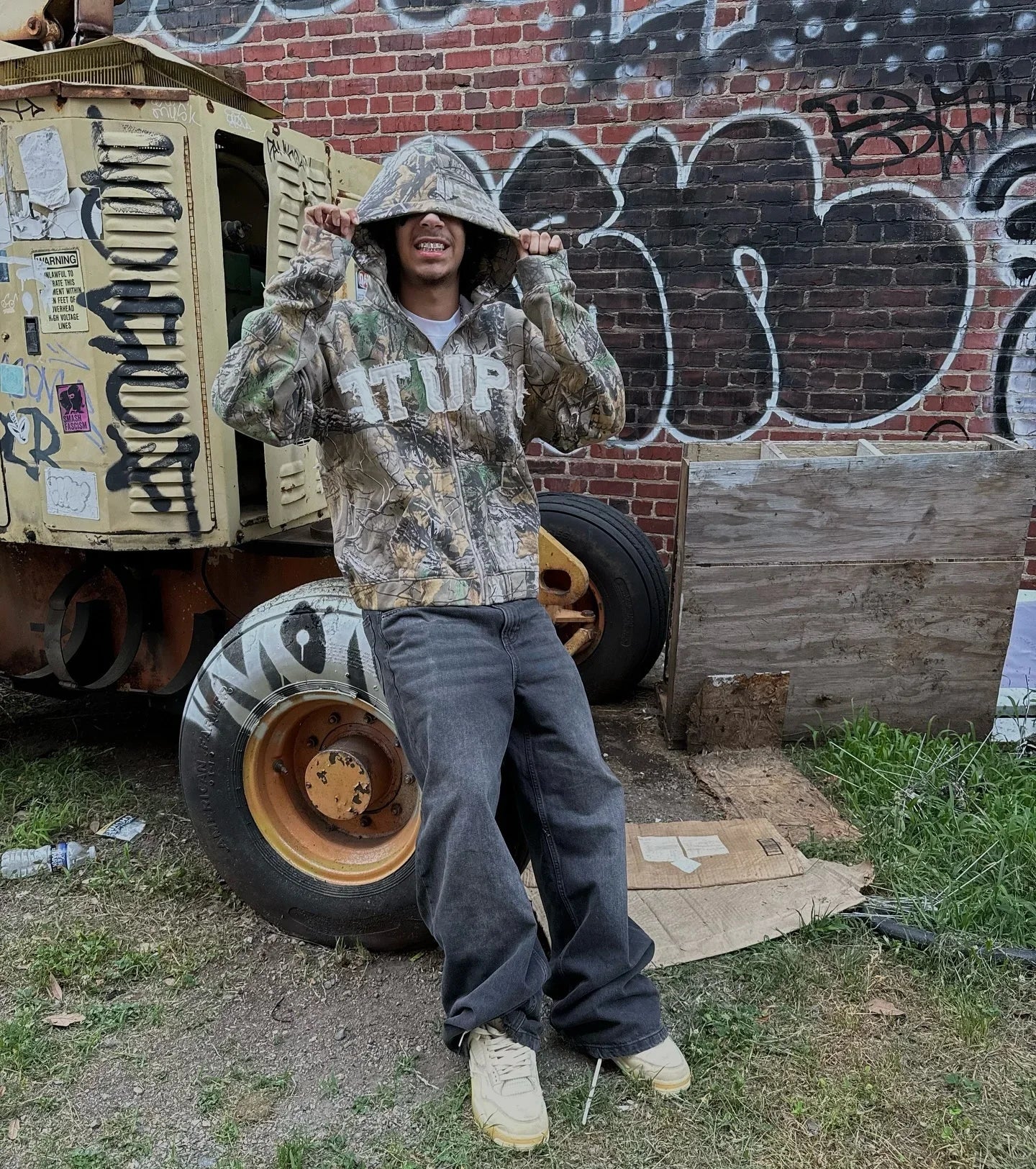 Oversized Camouflage Splicing Craft Sweatshirt Ultra-loose Hoodie American Street Rock Personality Harajuku General Y2K Clothing