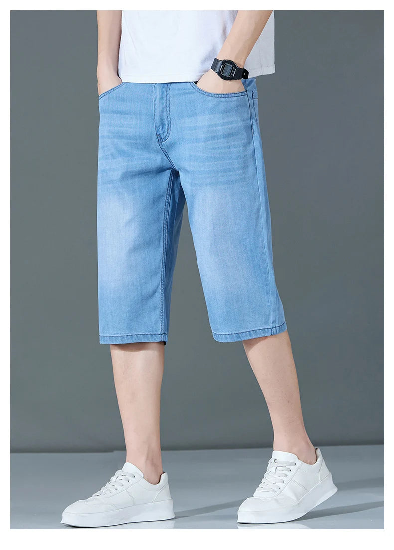 denim shorts, seven-point pants, new style, loose mid-length pants, casual, summer thin men's Troupers, men's jeans