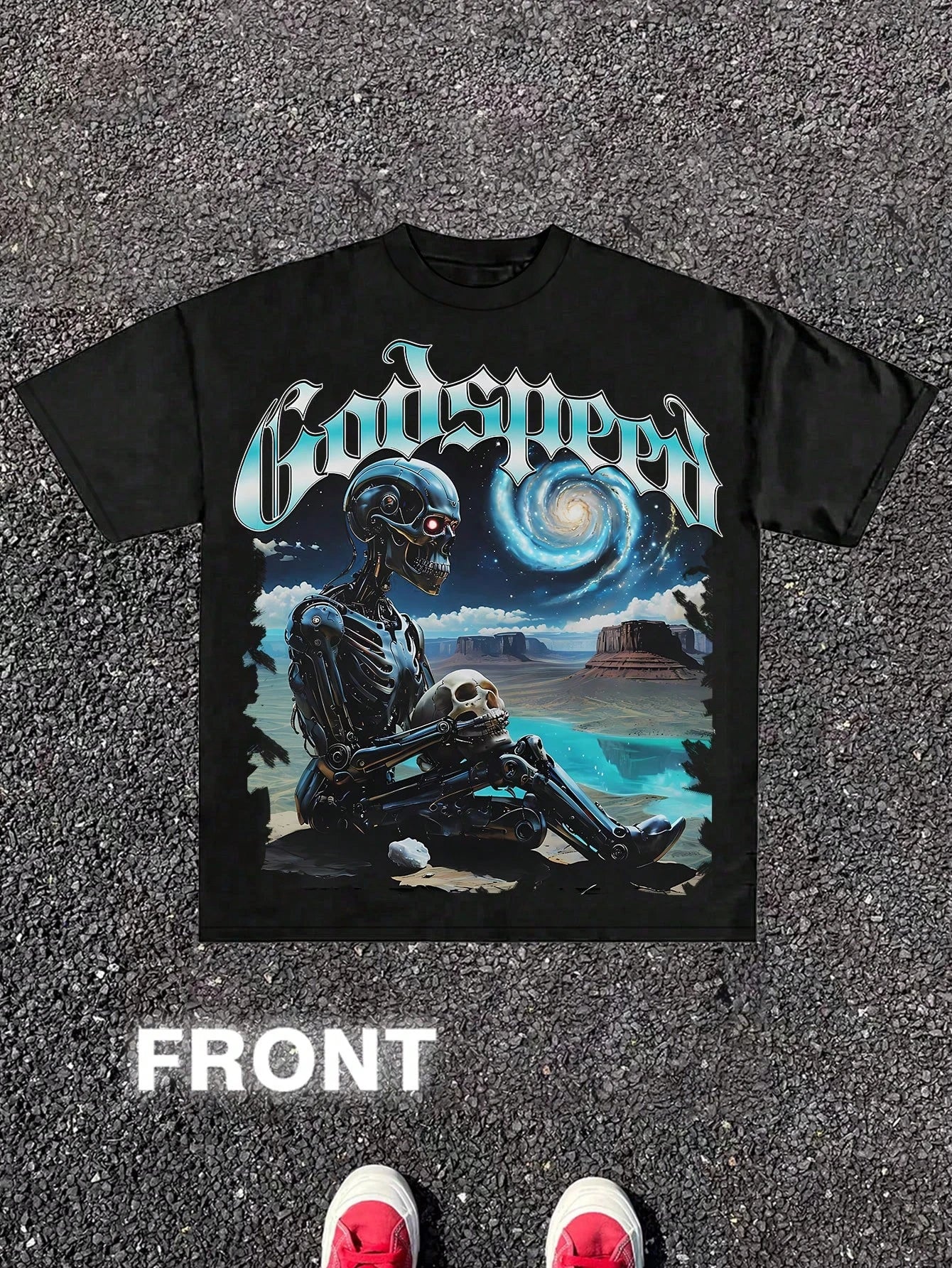 GodSpeed Mechanical Skeleton Wild Street Style Men's Crew Neck Cotton Casual T-Shirt Style Versatile Unisex Perfect for Holiday
