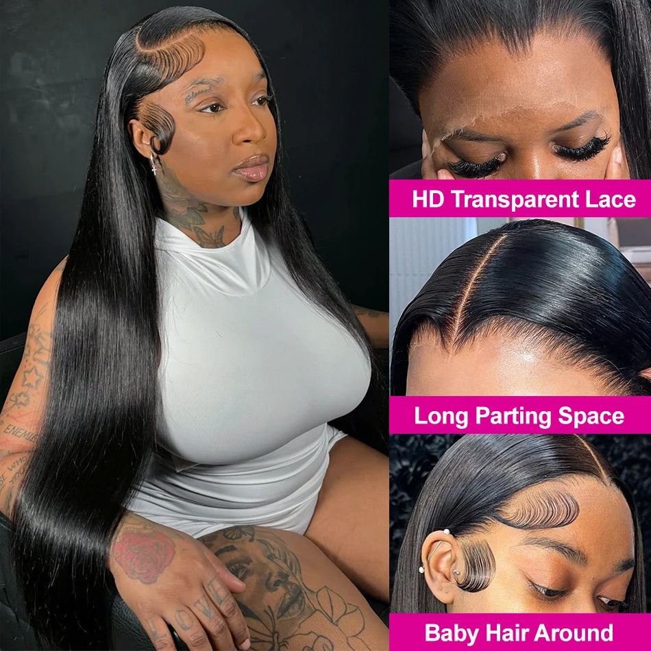 Bone Straight 13x4 Lace Frontal Wig For Women 5x5 Glueless Invisi-Drawstring Black Human Hair Wigs 360 Full Lace Wig Human Hair