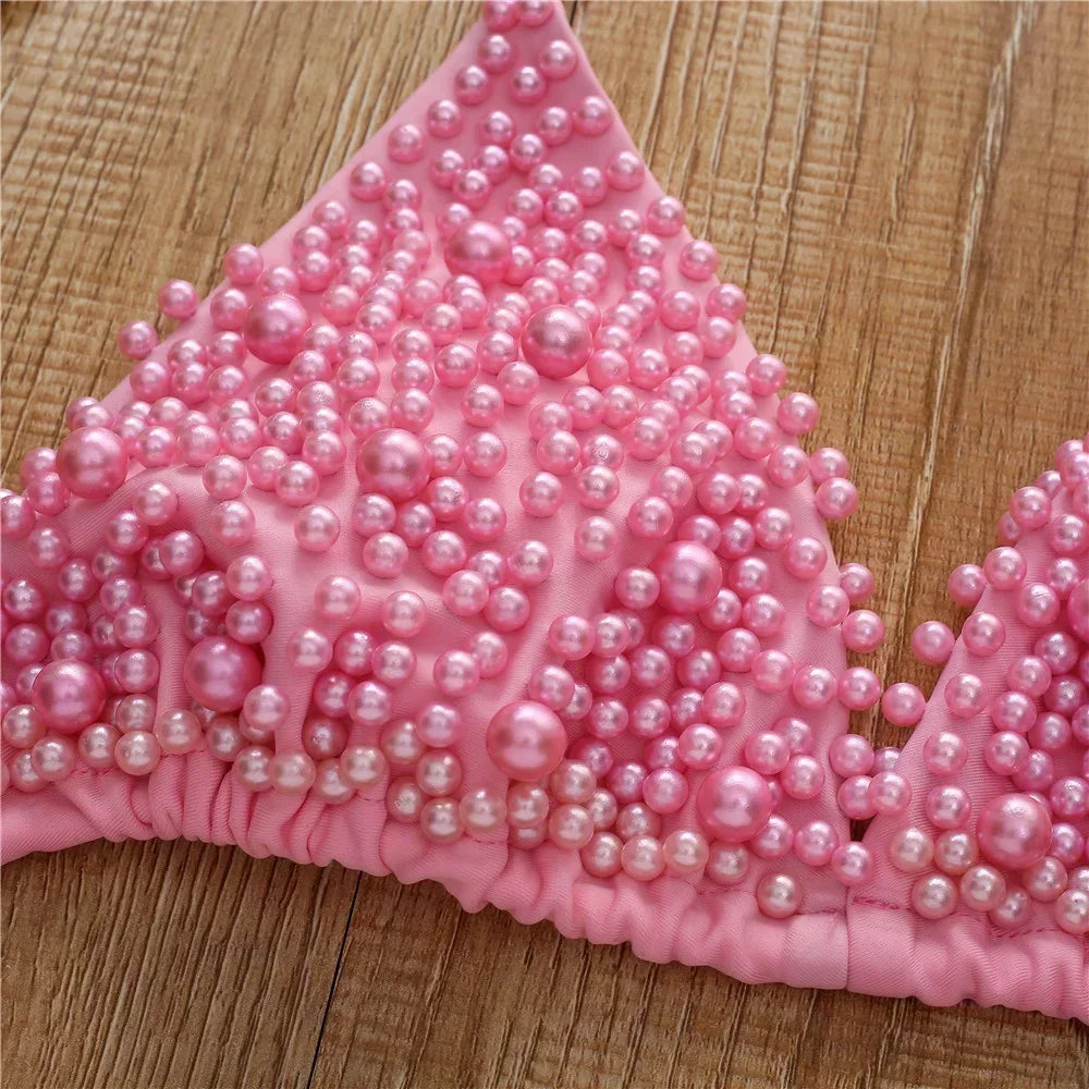 Pearl Bikini String Thong Swimsuit Kawaii Y2K Swimwear Trend Women Two Piece Bathing Suit Beachwear Bikinis Set Vacation Outfits