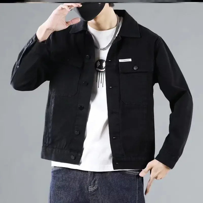 Button Black Denim Jackets Man Autumn Coat for Men Khaki Rock on Board Clothing Winter 2024 Designer Aesthetic Large Size