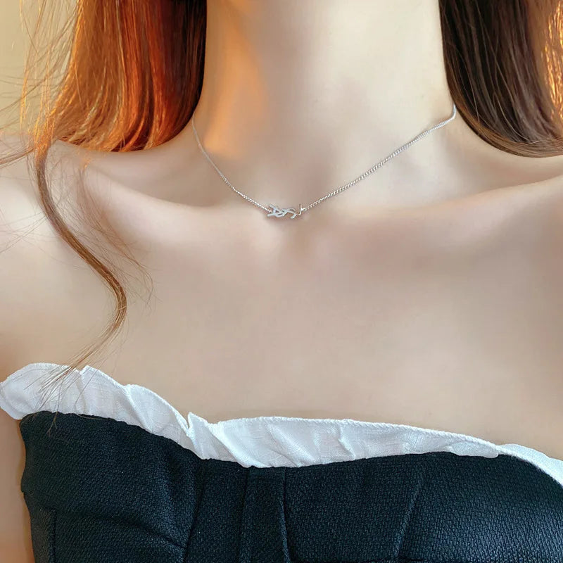 Silver Needle Metal Style Letter Earrings, French Minimalist And High-end Bracelet, Niche Fashion, Light Luxury Temperament